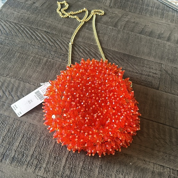 Anthropologie Beaded Fringe Crossbody Bag in coral orange - Picture 6 of 9